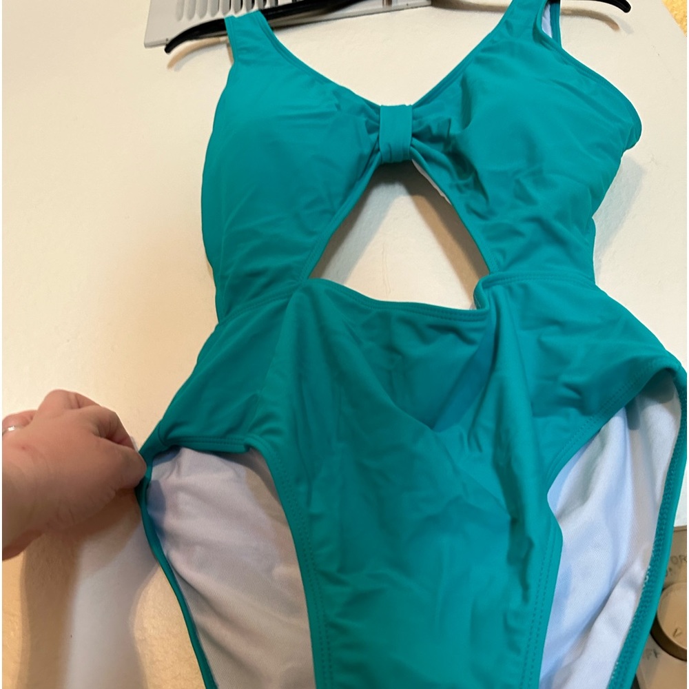 Teal cut out one piece swimsuit